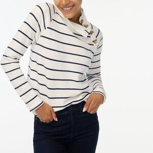 J. Crew Striped Wide Button-Collar Pullover Sweatshirt Ivory Navy Stripe 2X